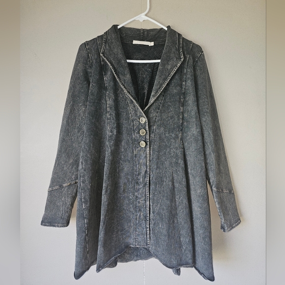 TESTIMONY Victorian Gold Button Jacket Womens Sz S Black Acid Wash French Terry. - Picture 3 of 16
